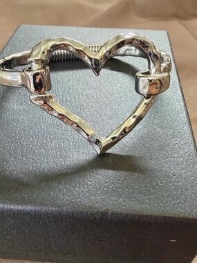 Silver Heart-Shaped Bangle Bracelet - Women's Jewelry